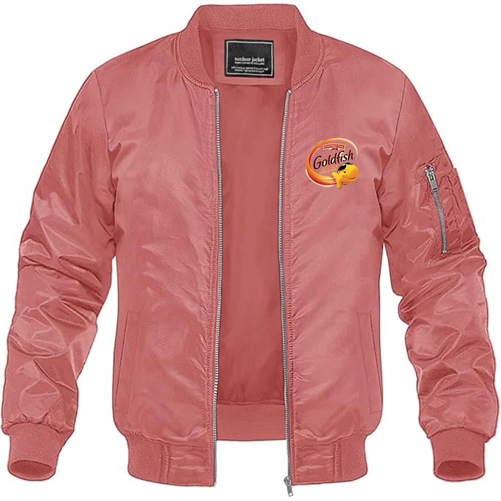 Men's Goldfish Logo Lightweight Bomber Jacket Windbreaker Softshell Varsity Jacket Coat