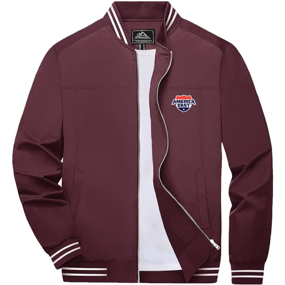 America East Conference Lightweight Zip-Up Bomber Jacket with Ribbed Collar and Cuffs Versatile Casual Outerwear