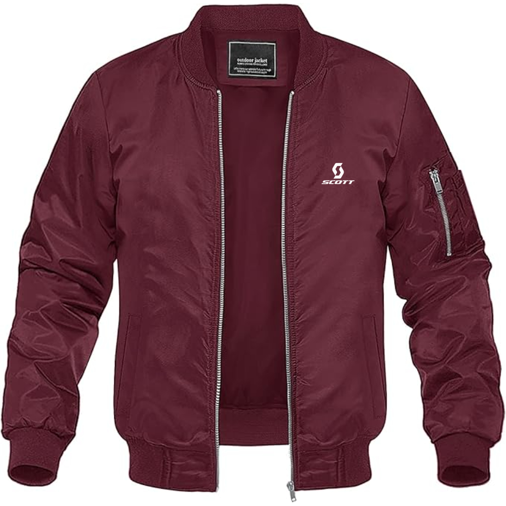 Men's Scott Logo Lightweight Bomber Jacket Windbreaker Softshell Varsity Jacket Coat