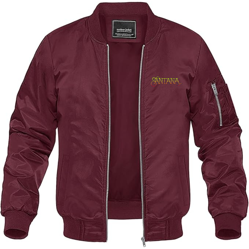 Men's Santana Logo Lightweight Bomber Jacket Windbreaker Softshell Varsity Jacket Coat