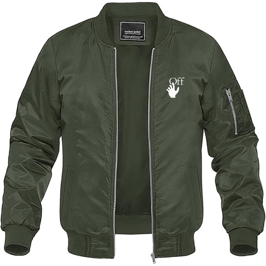 Men's Off-White Hand Logo  Lightweight Bomber Jacket Windbreaker Softshell Varsity Jacket Coat