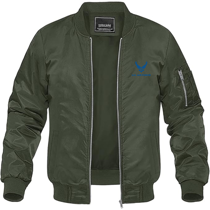 Men's US Airforce Logo Lightweight Bomber Jacket Windbreaker Softshell Varsity Jacket Coat