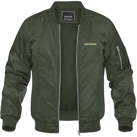 Men's Sesame Workshop Logo  Lightweight Bomber Jacket Windbreaker Softshell Varsity Jacket Coat