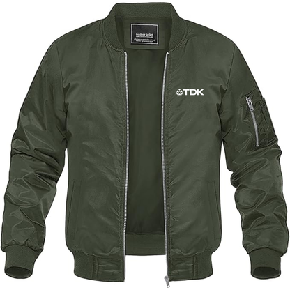 Men's TDK Logo Lightweight Bomber Jacket Windbreaker Softshell Varsity Jacket Coat