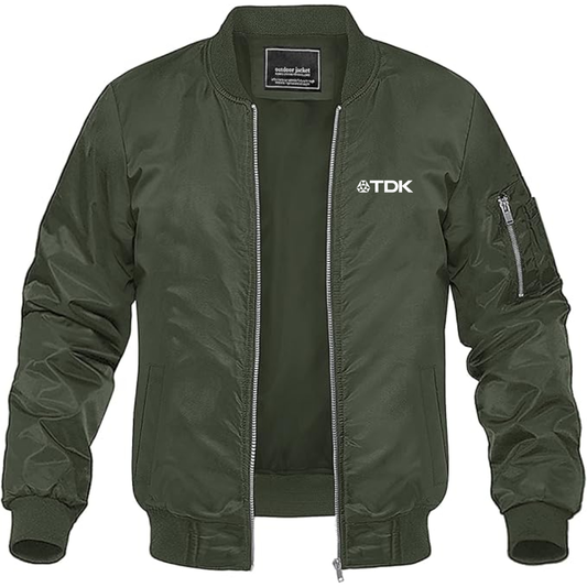 Men's TDK Logo Lightweight Bomber Jacket Windbreaker Softshell Varsity Jacket Coat