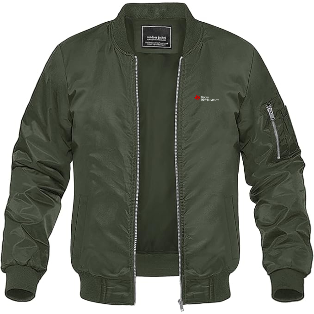Men's Texas Instruments Logo Lightweight Bomber Jacket Windbreaker Softshell Varsity Jacket Coat