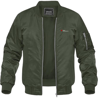 Men's Texas Instruments Logo Lightweight Bomber Jacket Windbreaker Softshell Varsity Jacket Coat