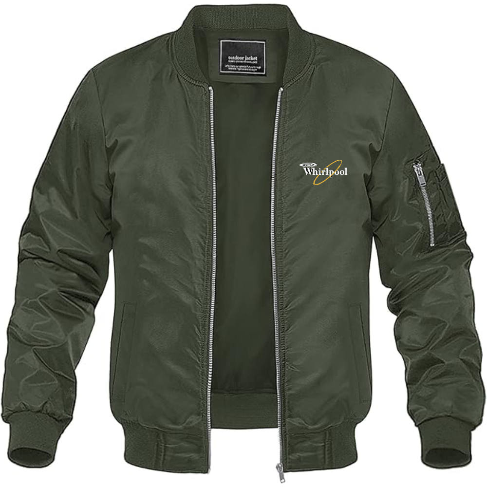 Men's Whirlpool Logo Lightweight Bomber Jacket Windbreaker Softshell Varsity Jacket Coat