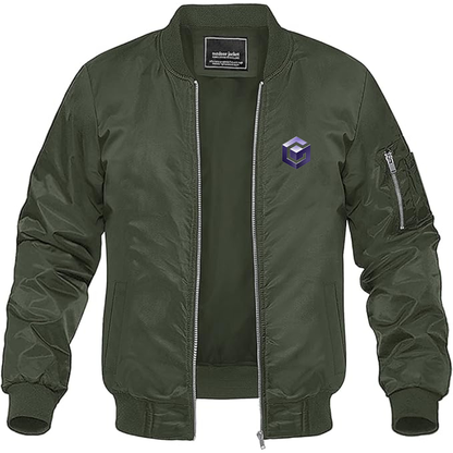 Men's Nintendo GameCube Logo Lightweight Bomber Jacket Windbreaker Softshell Varsity Jacket Coat