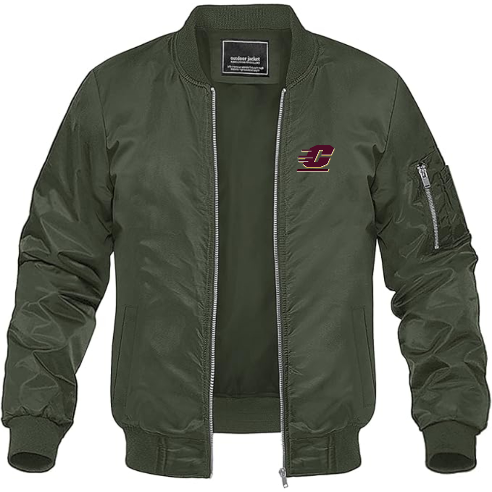 Men's Central Michigan Chippewas  Lightweight Bomber Jacket Windbreaker Softshell Varsity Jacket Coat