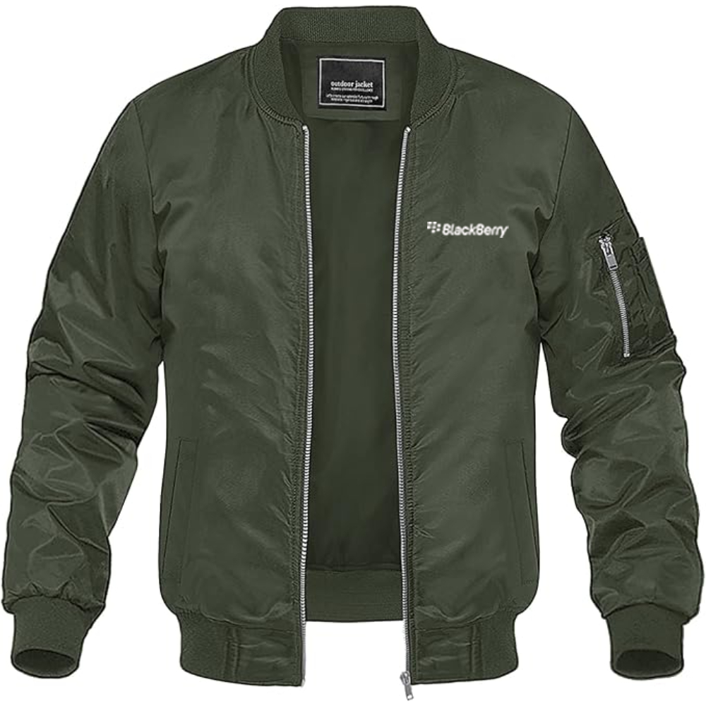 Men's Blackberry Logo Lightweight Bomber Jacket Windbreaker Softshell Varsity Jacket Coat