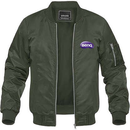 Men's BenQ Logo Lightweight Bomber Jacket Windbreaker Softshell Varsity Jacket Coat