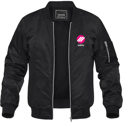 Men's Lausanne Métro Logo Lightweight Bomber Jacket Windbreaker Softshell Varsity Jacket Coat