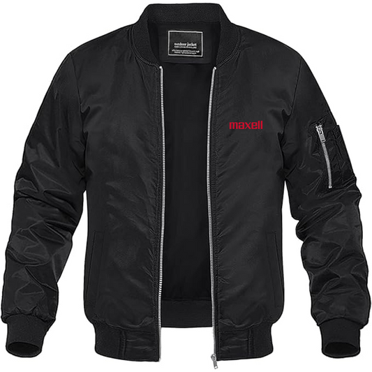 Men's Maxell Logo Lightweight Bomber Jacket Windbreaker Softshell Varsity Jacket Coat