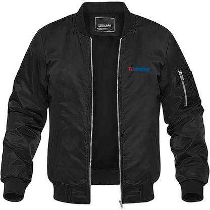 Men's TV Technology Logo Lightweight Bomber Jacket Windbreaker Softshell Varsity Jacket Coat
