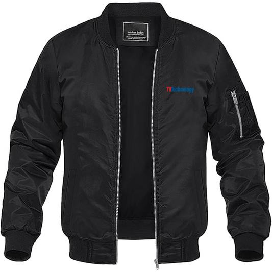 Men's TV Technology Logo Lightweight Bomber Jacket Windbreaker Softshell Varsity Jacket Coat
