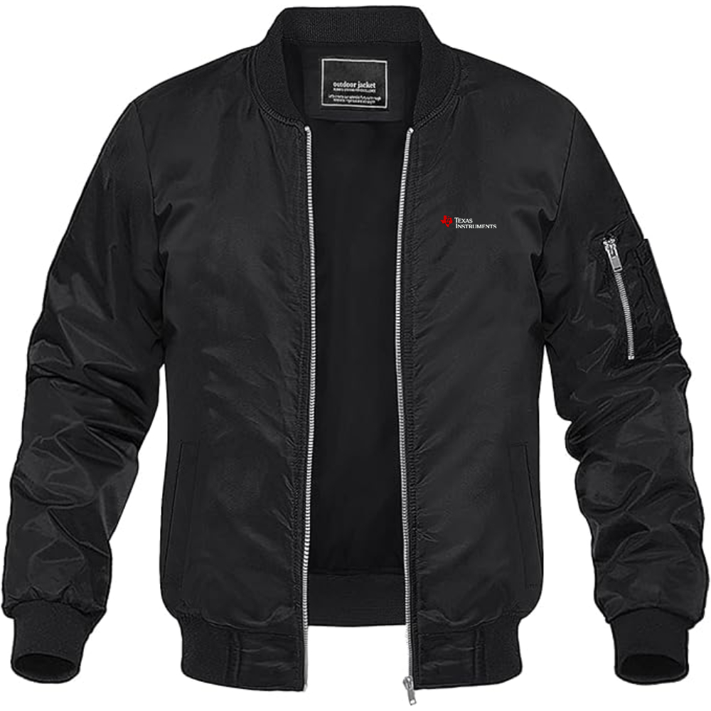 Men's Texas Instruments Logo Lightweight Bomber Jacket Windbreaker Softshell Varsity Jacket Coat