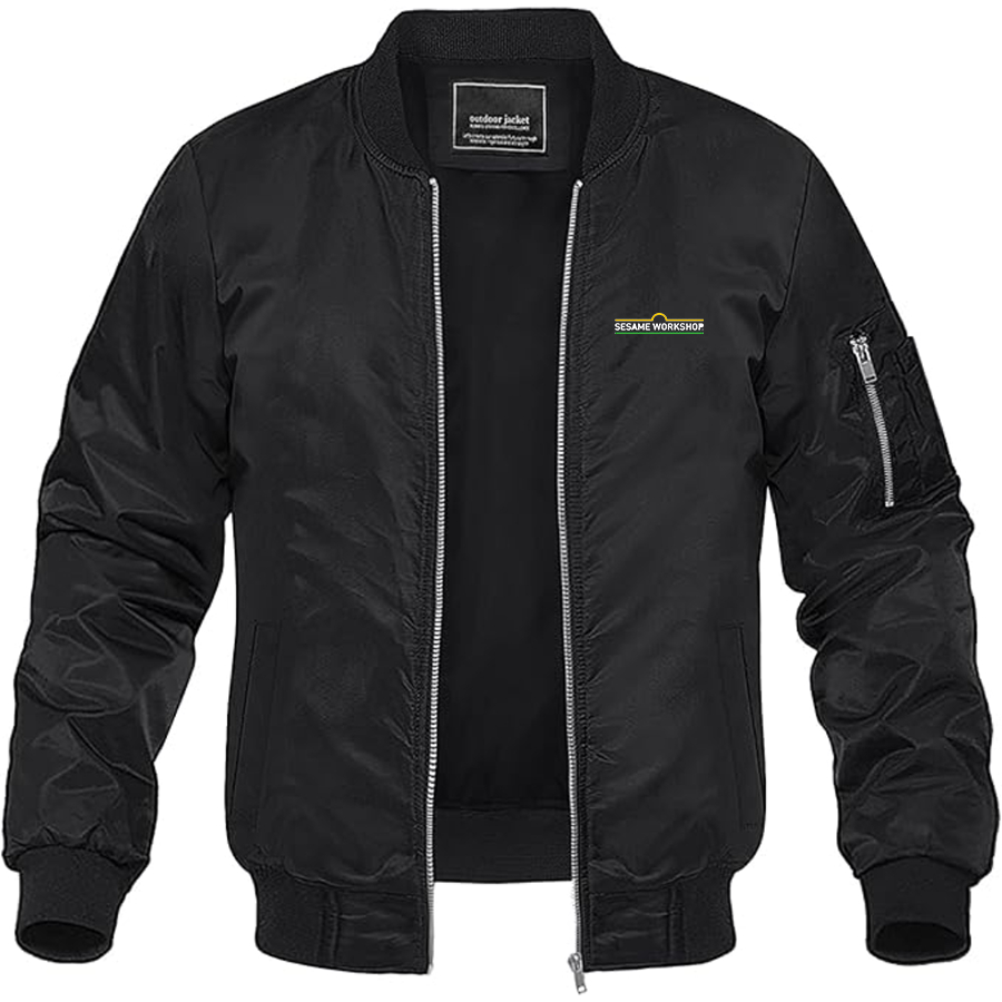 Men's Sesame Workshop Logo  Lightweight Bomber Jacket Windbreaker Softshell Varsity Jacket Coat