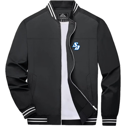Men's San Diego Toreros Logo Lightweight Zip-Up Bomber Jacket with Ribbed Collar and Cuffs Versatile Casual Outerwear