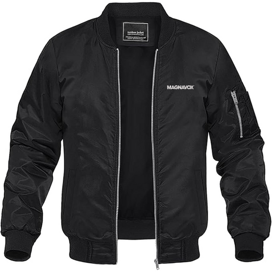 Men's Magnavox Logo Lightweight Bomber Jacket Windbreaker Softshell Varsity Jacket Coat