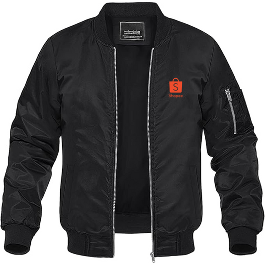 Men's Shopee Logo Lightweight Bomber Jacket Windbreaker Softshell Varsity Jacket Coat