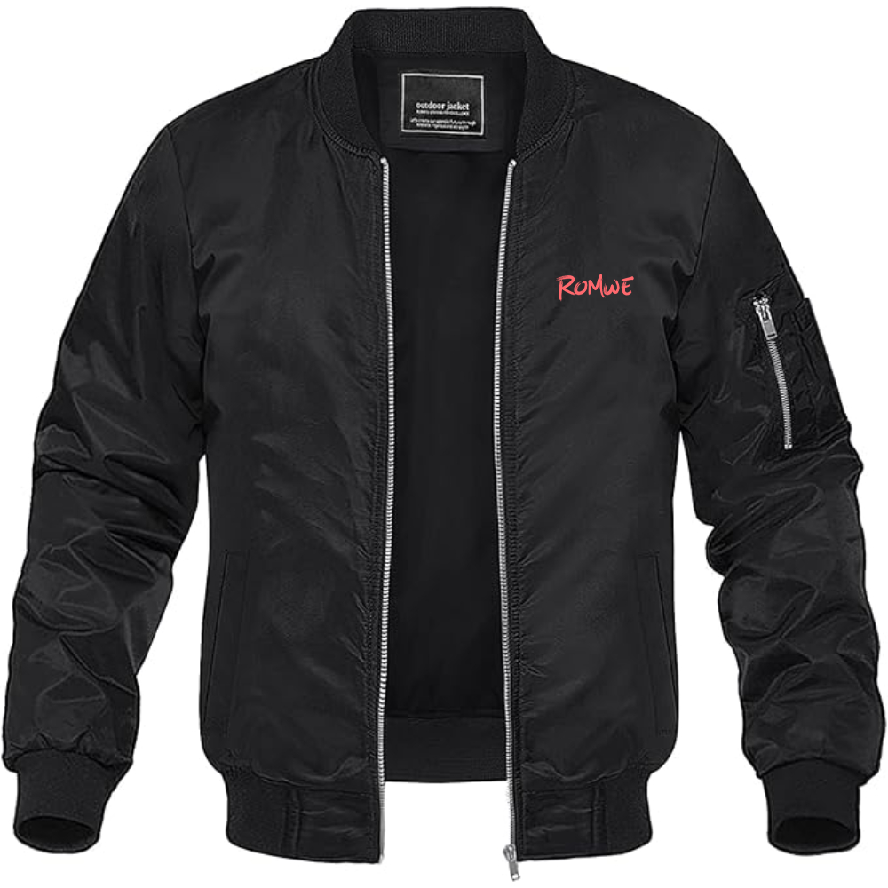 Men's Romwe Logo Lightweight Bomber Jacket Windbreaker Softshell Varsity Jacket Coat