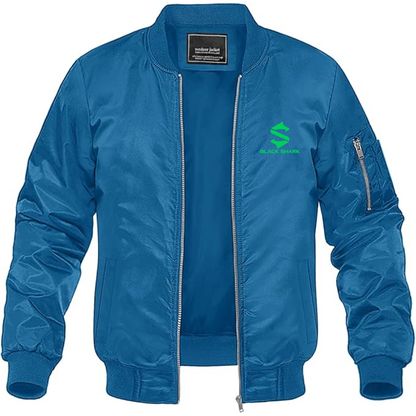 Men's Black Shark Logo Lightweight Bomber Jacket Windbreaker Softshell Varsity Jacket Coat