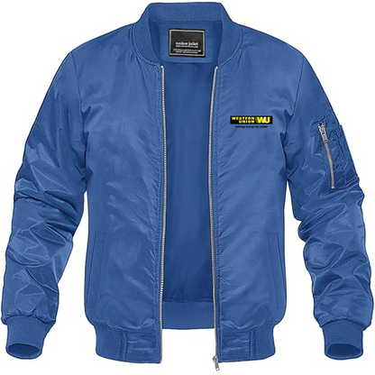 Men's Wastern Union Logo Lightweight Bomber Jacket Windbreaker Softshell Varsity Jacket Coat