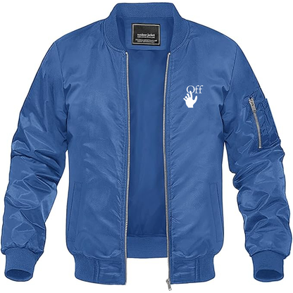Men's Off-White Hand Logo  Lightweight Bomber Jacket Windbreaker Softshell Varsity Jacket Coat