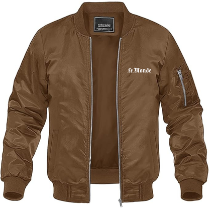 Men's Le Monde Logo Lightweight Bomber Jacket Windbreaker Softshell Varsity Jacket Coat