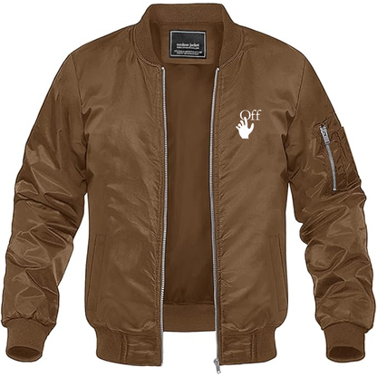 Men's Off-White Hand Logo  Lightweight Bomber Jacket Windbreaker Softshell Varsity Jacket Coat