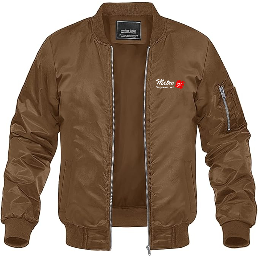 Men's Metro Supermarket Logo Lightweight Bomber Jacket Windbreaker Softshell Varsity Jacket Coat