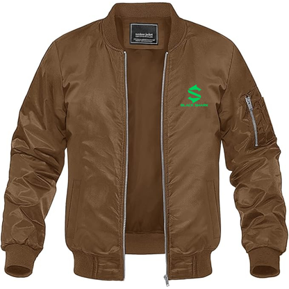 Men's Black Shark Logo Lightweight Bomber Jacket Windbreaker Softshell Varsity Jacket Coat