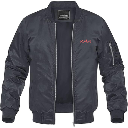 Men's Romwe Logo Lightweight Bomber Jacket Windbreaker Softshell Varsity Jacket Coat