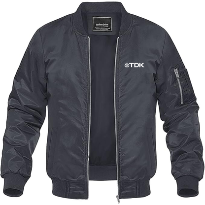 Men's TDK Logo Lightweight Bomber Jacket Windbreaker Softshell Varsity Jacket Coat