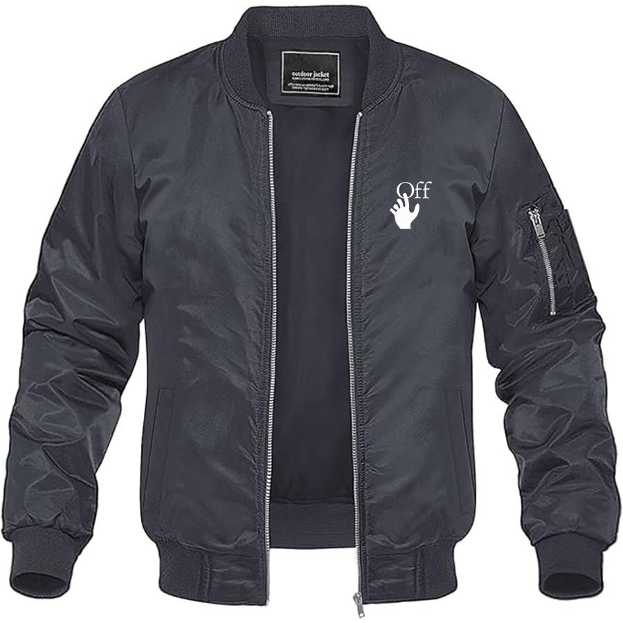 Men's Off-White Hand Logo  Lightweight Bomber Jacket Windbreaker Softshell Varsity Jacket Coat