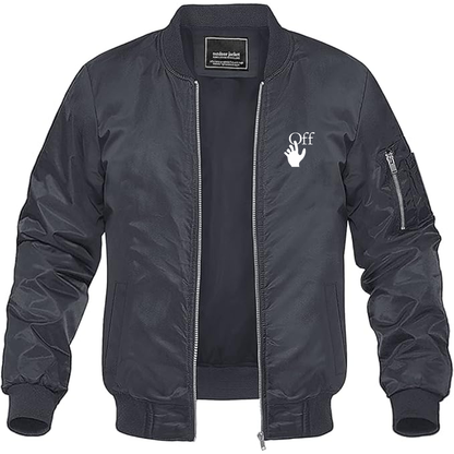 Men's Off-White Hand Logo  Lightweight Bomber Jacket Windbreaker Softshell Varsity Jacket Coat