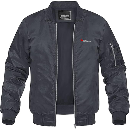 Men's Texas Instruments Logo Lightweight Bomber Jacket Windbreaker Softshell Varsity Jacket Coat