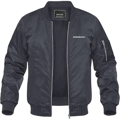 Men's Steelseries Logo Lightweight Bomber Jacket Windbreaker Softshell Varsity Jacket Coat