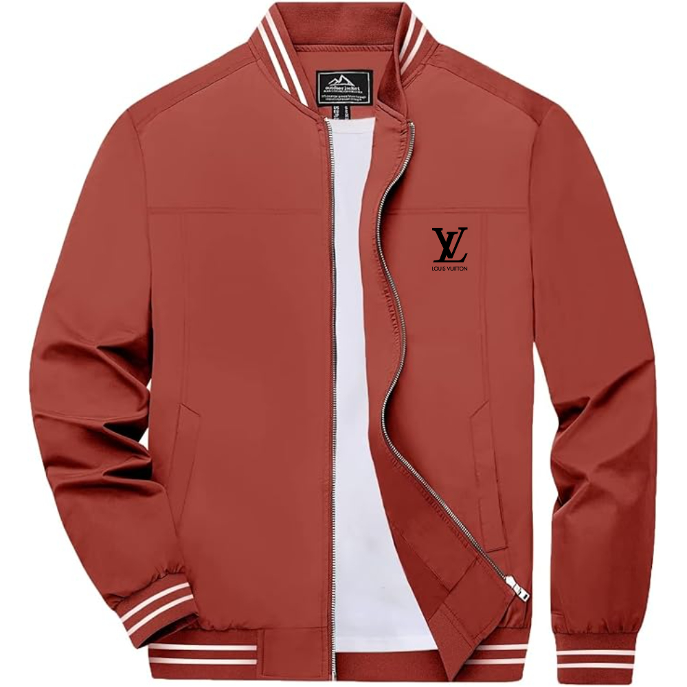 Men's Louis Vuitton Lightweight Zip-Up Bomber Jacket with Ribbed Collar and Cuffs Versatile Casual Outerwear