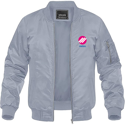 Men's Lausanne Métro Logo Lightweight Bomber Jacket Windbreaker Softshell Varsity Jacket Coat