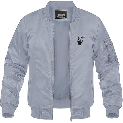 Men's Off-White Hand Logo  Lightweight Bomber Jacket Windbreaker Softshell Varsity Jacket Coat