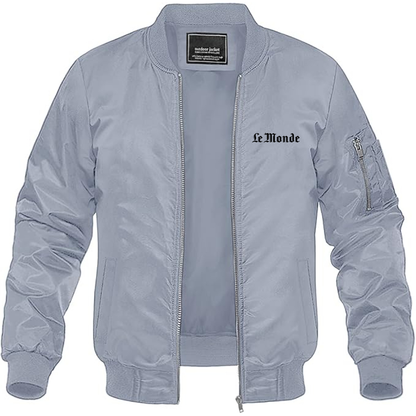 Men's Le Monde Logo Lightweight Bomber Jacket Windbreaker Softshell Varsity Jacket Coat