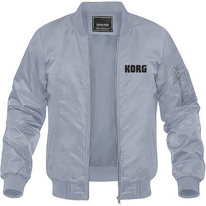 Men's Korg Logo  Lightweight Bomber Jacket Windbreaker Softshell Varsity Jacket Coat