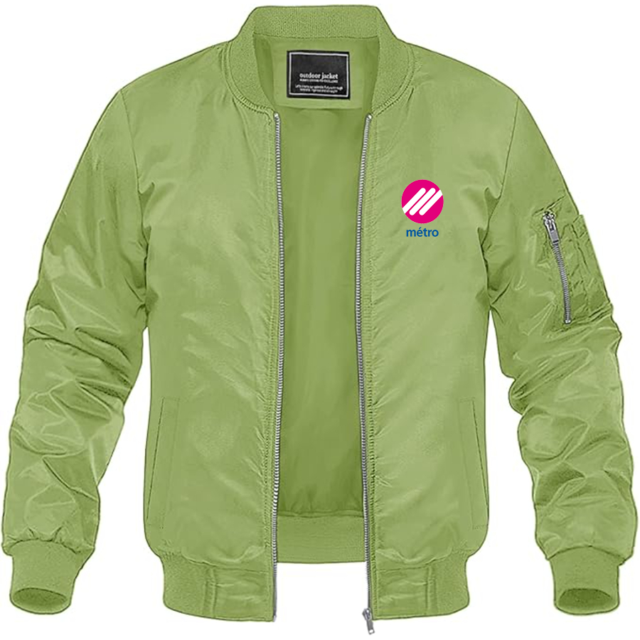 Men's Lausanne Métro Logo Lightweight Bomber Jacket Windbreaker Softshell Varsity Jacket Coat