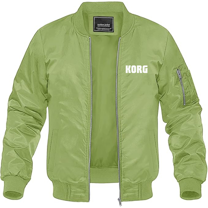 Men's Korg Logo  Lightweight Bomber Jacket Windbreaker Softshell Varsity Jacket Coat