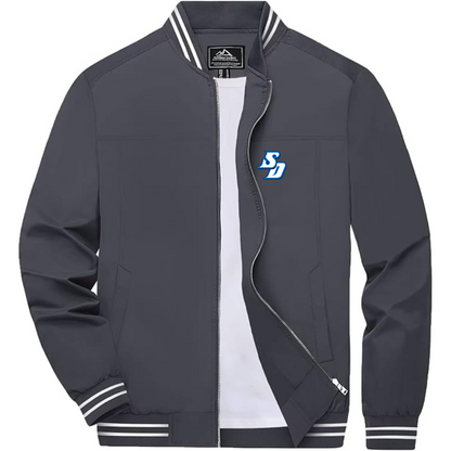 Men's San Diego Toreros Logo Lightweight Zip-Up Bomber Jacket with Ribbed Collar and Cuffs Versatile Casual Outerwear