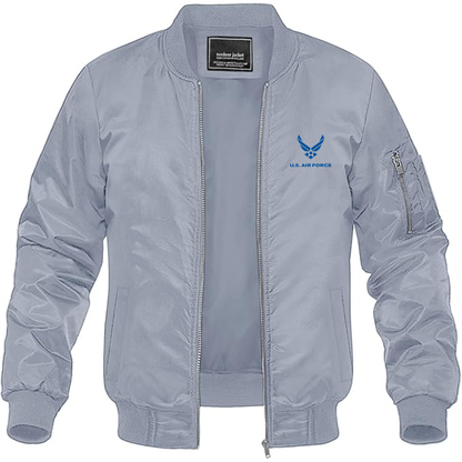 Men's US Airforce Logo Lightweight Bomber Jacket Windbreaker Softshell Varsity Jacket Coat