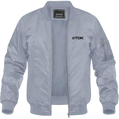 Men's TDK Logo Lightweight Bomber Jacket Windbreaker Softshell Varsity Jacket Coat