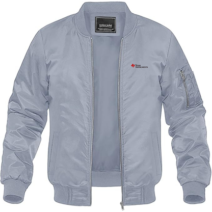 Men's Texas Instruments Logo Lightweight Bomber Jacket Windbreaker Softshell Varsity Jacket Coat